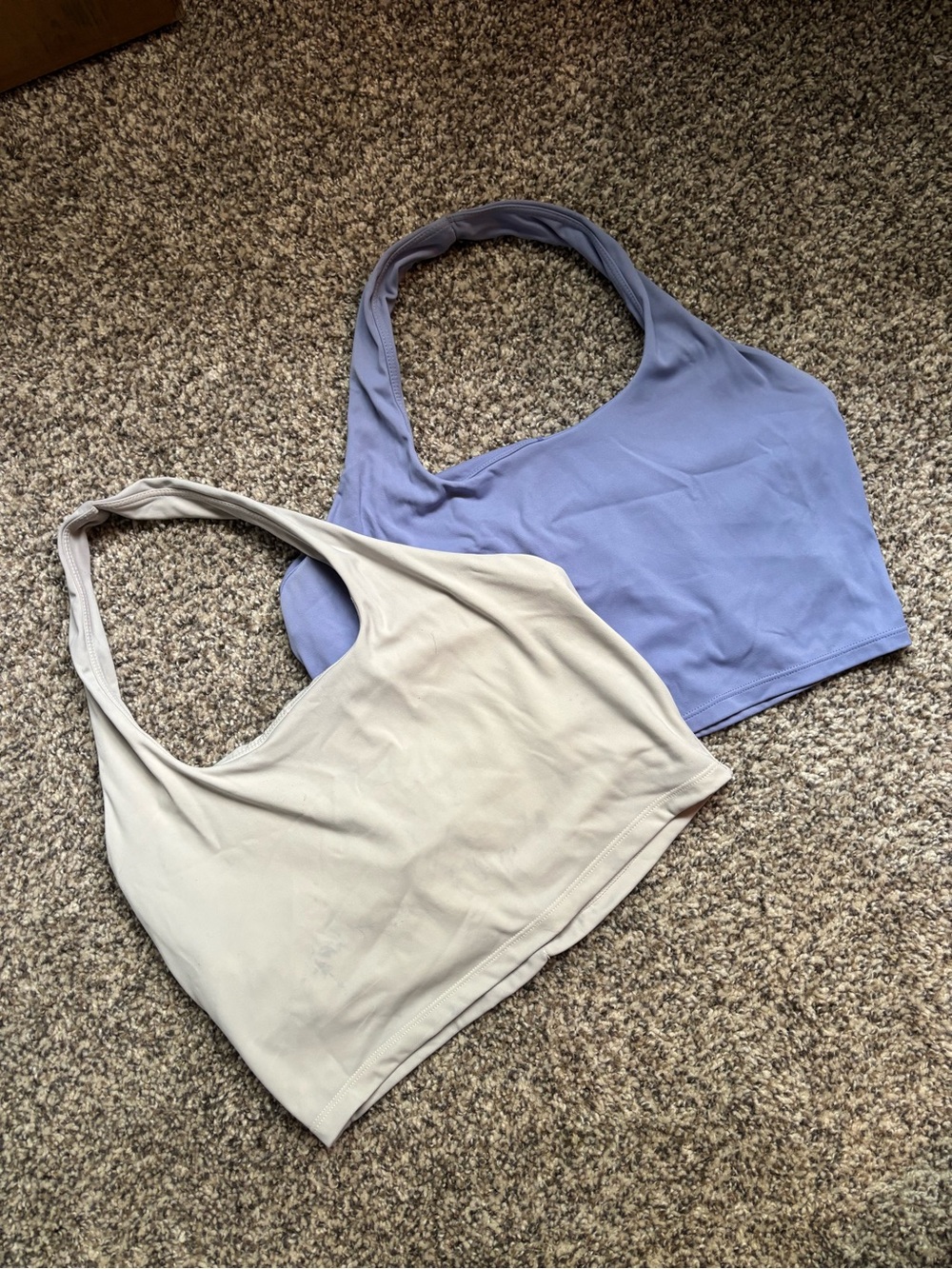 Seamless Halter Crop Tank Tops - Blue and Beige